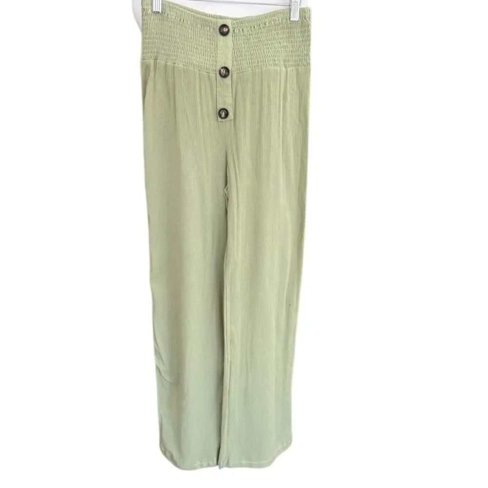 Emery Rose green Elastic High-Waisted Faux Button Pants size medium.